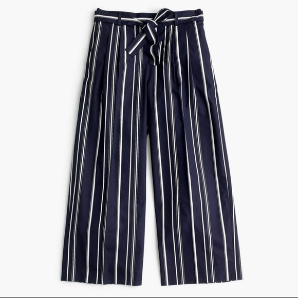 10 🔖 J.CREW P-Striped Wide Leg Cropped Pant Navy Blue WQ3736 $128 - Picture 3 of 10